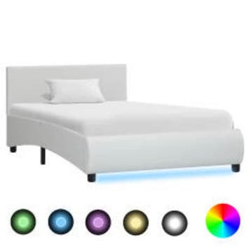 vidaXL Bedframe met LED kunstleer wit 100x200 cm, Verzenden