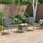 vidaXL Tuin Bistro Set met kussen 3 pcs Grijs poly rattan, Verzenden, Nieuw
