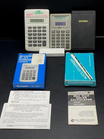 Citizen Solar 7 & Sharp EL-233 Vintage NOS - Rekenmachine, Nieuw