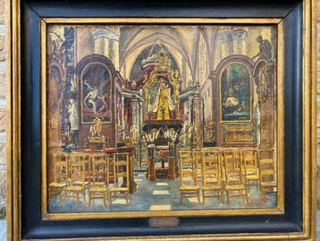 René Servaes (1956) - Kerkinterieur Sint-Niklaaskerk te, Antiquités & Art