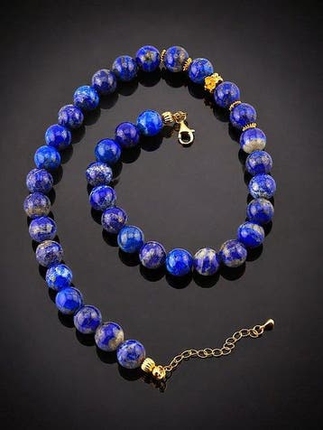 Lapis Lazuli kralenketting - 925 sterlingzilver - goud, Verzamelen