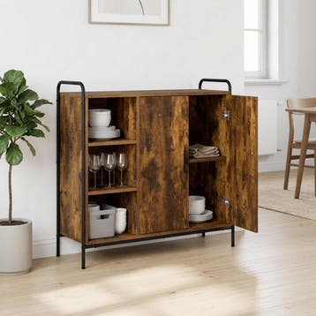 vidaXL Dressoir Gerookt eiken 97 x 33 x 81 cm Bewerkt hout, Verzenden, Nieuw