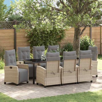 vidaXL Tuin Eettafel Set 9 st Beige poly rattan, Verzenden, Nieuw
