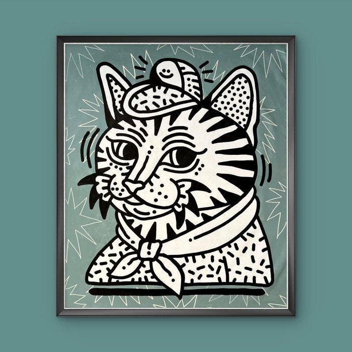Nuno Barbedo (1983) - Crazy cat (XL Size Painting), Antiek en Kunst, Kunst | Schilderijen | Modern