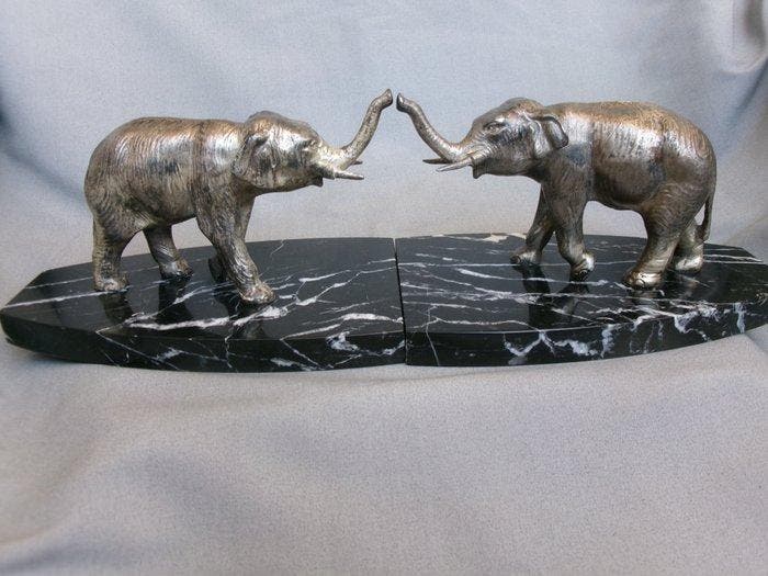 Art Deco Elephant Bookends - Serre-livres (2) - Plaqué(e), Antiquités & Art, Art | Objets design