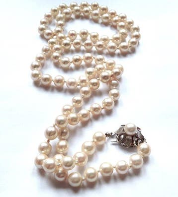 Collier de perles Or blanc 14 carats - perles Akoya -, Bijoux, Sacs & Beauté