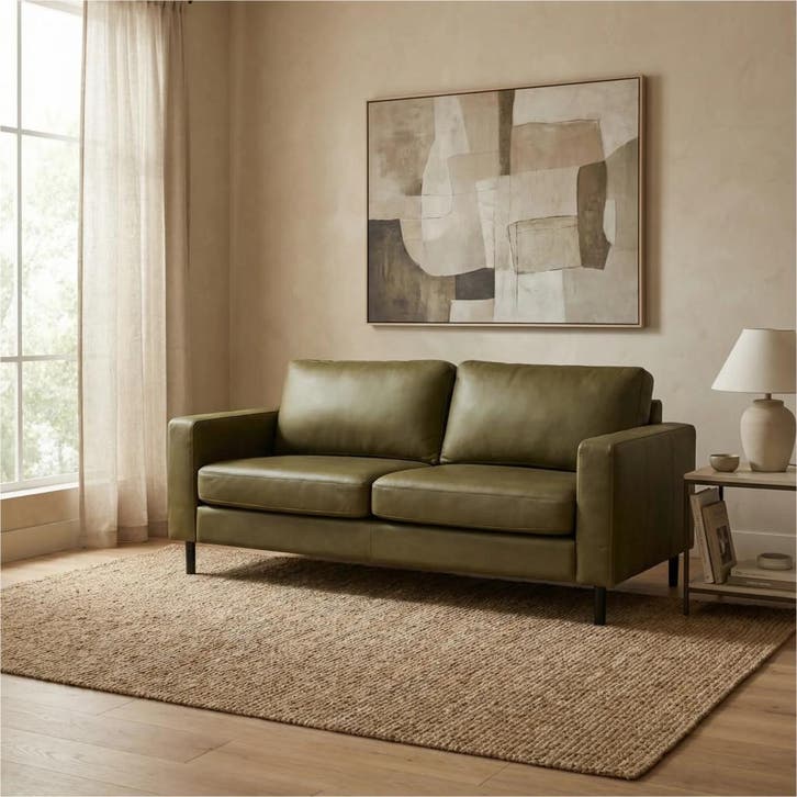 Leren bank Match - 2,5 zits - Rancho Green (olijf/groen) -, Huis en Inrichting, Zetels | Zetels, 150 tot 200 cm, 75 tot 100 cm