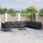vidaXL Tuinbank Set met kussen 11 pcs Zwart Aluminium, Tuin en Terras, Verzenden, Nieuw