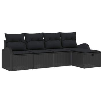 vidaXL Bankstel met kussen met opslag Zwart poly rattan, Verzenden, Nieuw
