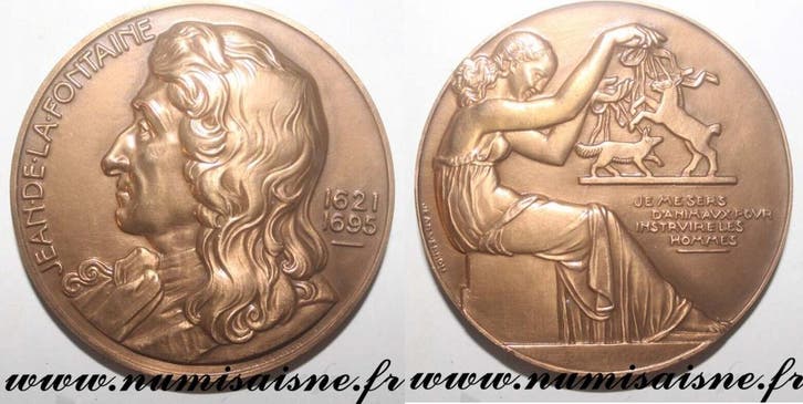 France Medaille 1967 Jean De La Fontaine 1621 1695, Postzegels en Munten, Penningen en Medailles, Verzenden