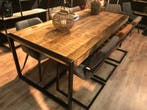 TOPAANBIEDING eettafel in massief mango hout + zwart staal, 50 tot 100 cm, Vijf personen of meer, Rechthoekig, Nieuw
