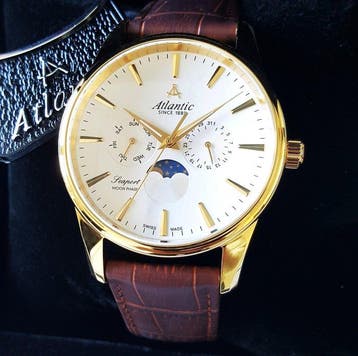 Atlantic - MOONPHASE - Calendar - Swiss Made - Gold - New -