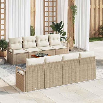vidaXL Tuinbank Set 9 st Beige poly rattan, Tuin en Terras, Verzenden, Nieuw