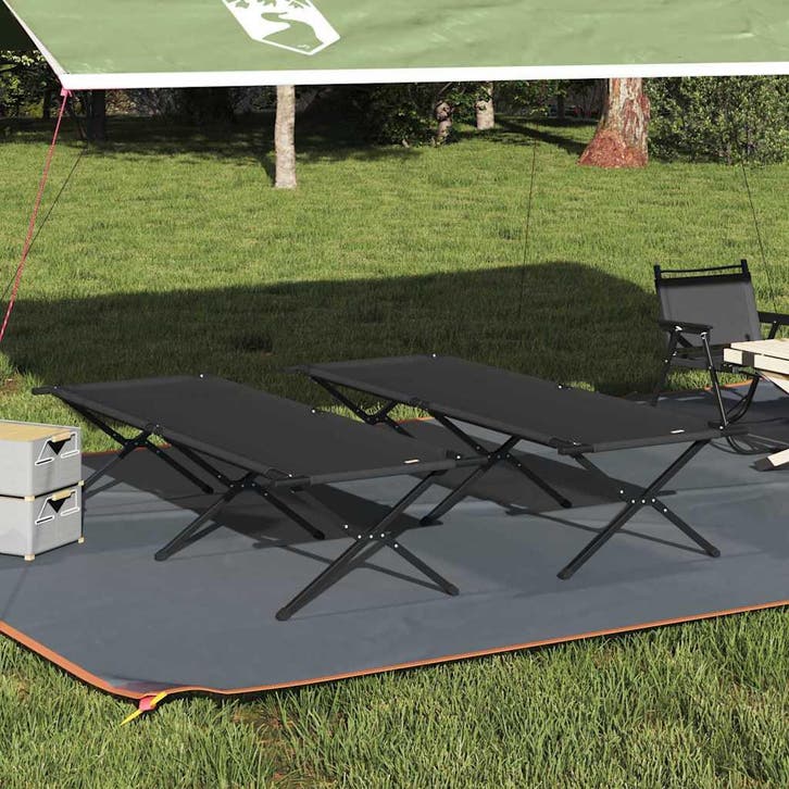 vidaXL Opvouwbaar Campingbed 2 pcs Zwart 210 x 80 x 46 cm, Caravans en Kamperen, Kampeeraccessoires, Nieuw, Verzenden