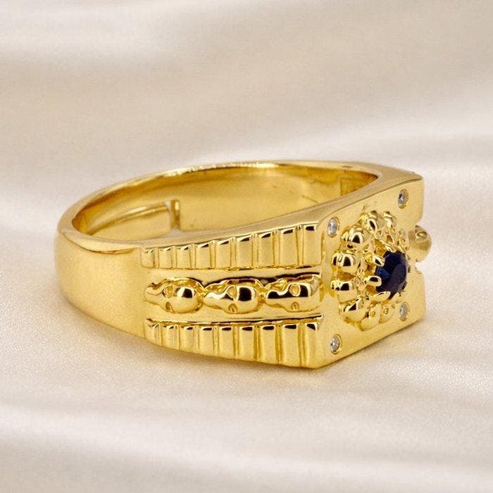 Zonder minimumprijs - Ring Verguld Saffier - Diamant - 18k, Handtassen en Accessoires, Ringen