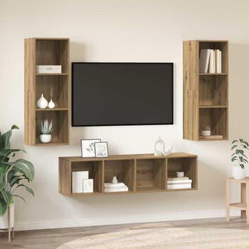 vidaXL Tv-meubelset 3 st Artisan Eiken Bewerkt hout, Verzenden