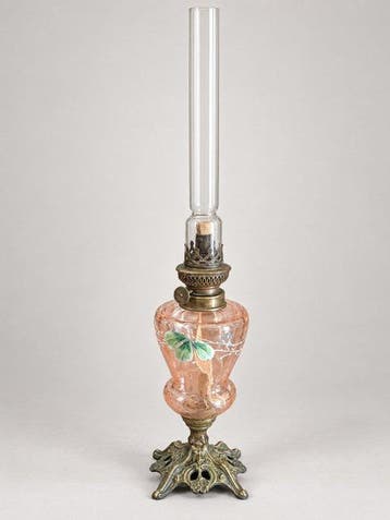 Petroleumlamp - Messing, Kristal, Glas - kerosinelamp, Antiek en Kunst