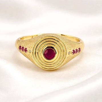 Zonder minimumprijs - Ring Verguld Robijn - Diamant -, Nieuw