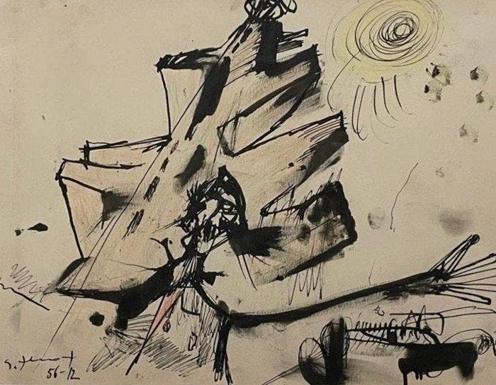 Gianfranco Ferroni (1927-2001) - Città e Figura, Antiek en Kunst, Kunst | Schilderijen | Modern