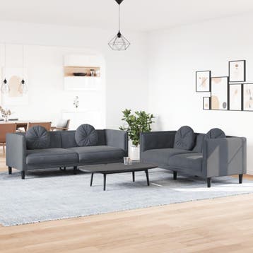 vidaXL 2-delige Loungeset met kussens fluweel donkergrijs, Huis en Inrichting, Verzenden, Nieuw