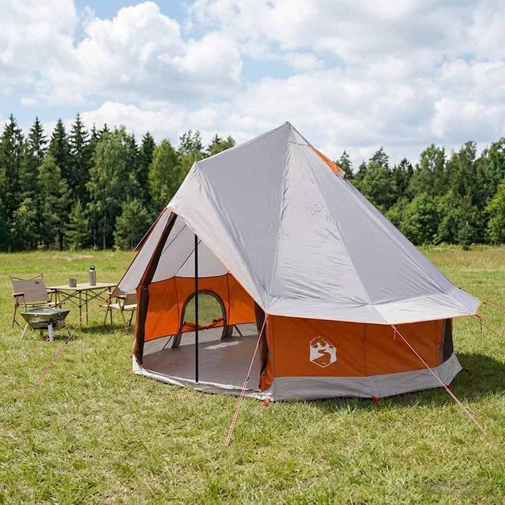 vidaXL Tipi Tent 4-persoons Grijs en Oranje Polyester en, Caravanes & Camping, Tentes, Envoi