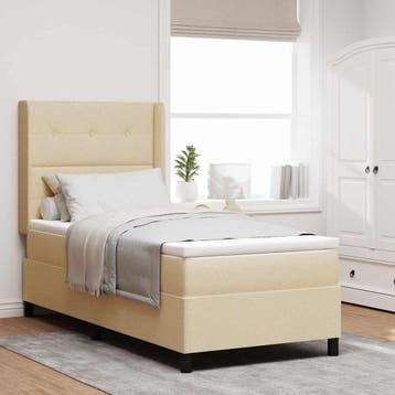 vidaXL LED Box Spring Bed met hoofdeinde Crème 80 x 200 cm, Verzenden
