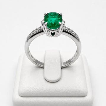 Bague Or blanc 17,2 carats - 1.24ct. tw. Émeraude - Diamant, Nieuw