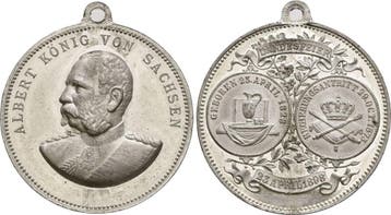 Zinnmedaille zum 70 Geburtstag 1898 Sachsen: Albert, 1873..., Postzegels en Munten, Penningen en Medailles, Verzenden