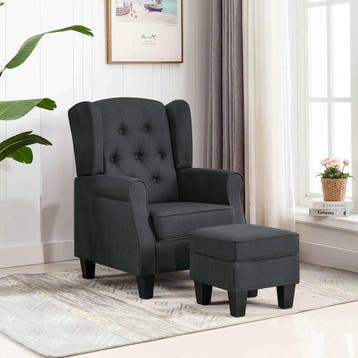 vidaXL Fauteuil met voetenbankje stof donkergrijs, Huis en Inrichting, Verzenden, Nieuw