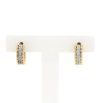 Bicolor gouden oorstekers met diamanten; 0,10 ct., Handtassen en Accessoires, Oorbellen, Gebruikt, Ophalen of Verzenden, Met edelsteen
