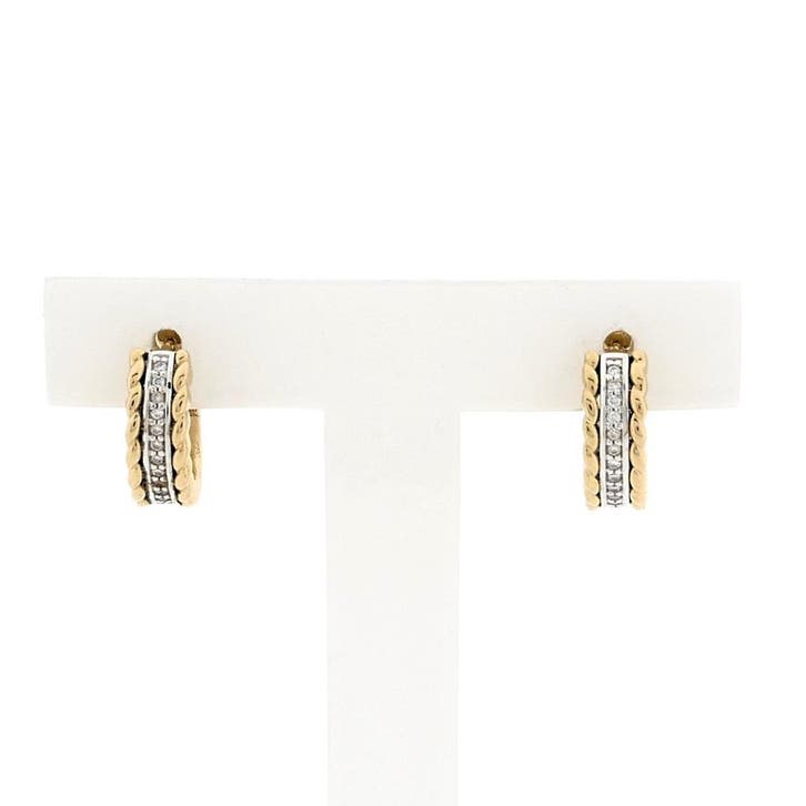Bicolor gouden oorstekers met diamanten; 0,10 ct., Handtassen en Accessoires, Oorbellen, Goud, Gebruikt, Met edelsteen, Goud, Ophalen of Verzenden