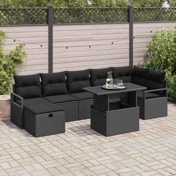 vidaXL Tuinbank Set met kussen met opslag 8 pcs Zwart Poly, Verzenden, Nieuw