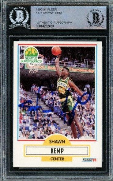 1990 Fleer - Shawn Kemp rookie-kaart met handtekening -, Collections, Autocollants