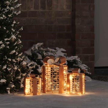vidaXL Cadeau Box Decoratie 3 st 60 LEDs Warmwit 20 x 20 x, Verzenden, Nieuw