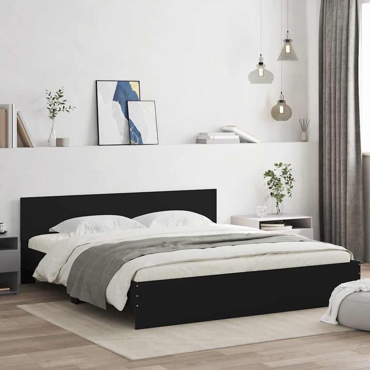 vidaXL Bedframe met hoofdeinde zwart 180x200 cm, Maison & Meubles, Chambre à coucher | Lits, Envoi