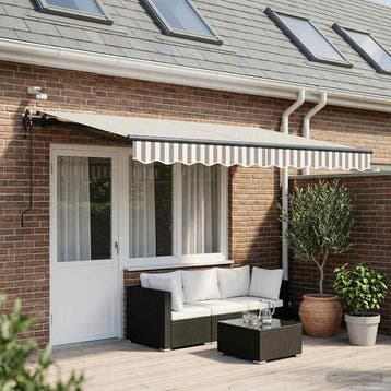 vidaXL Uitschuifbare luifel Lichtgrijs en wit 450 × 300 cm, Tuin en Terras, Verzenden, Nieuw