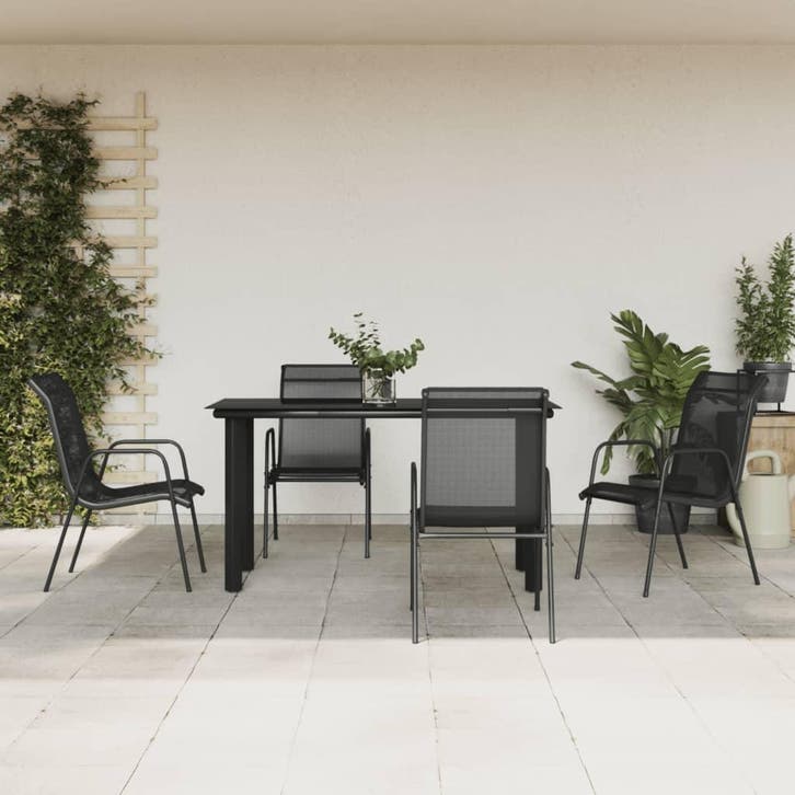 vidaXL 5-delige Tuinset textileen en staal zwart, Jardin & Terrasse, Ensembles de jardin, Envoi