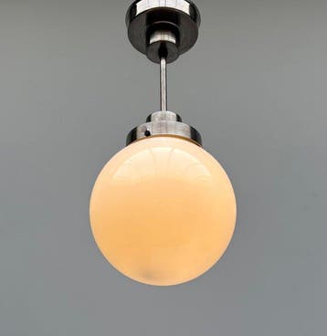 Plafonnier - Laiton nickelé, Opaline