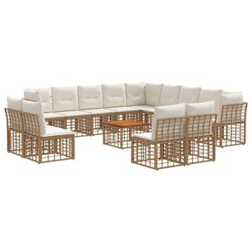 vidaXL Buiten bank set 14 pcs Natuurlijk en Crème Wit, Verzenden