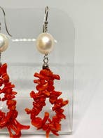 Corail - Argent - Boucles doreilles - Corail et perles, Collections, Minéraux & Fossiles