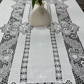Tafelkleed - 170 cm - 130 cm - linnen handgeborduurd