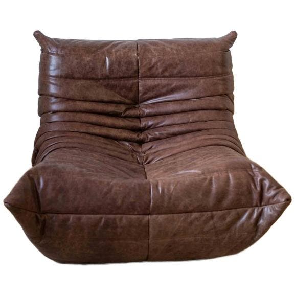 Togo Fauteuil Pull-up Leer Walnootbruin Van Michel Ducaroy, Maison & Meubles, Fauteuils, Envoi