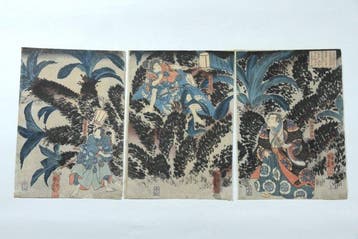 Ukiyo-e Triptych “Tosabo’s Horikawa Night Attack” () -