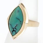 Ring - 18 karaat Geel goud Turquoise, Handtassen en Accessoires, Nieuw
