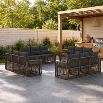 vidaXL Tuinbank Set 12 st Grijs en Donkergrijs poly rattan, Verzenden, Nieuw