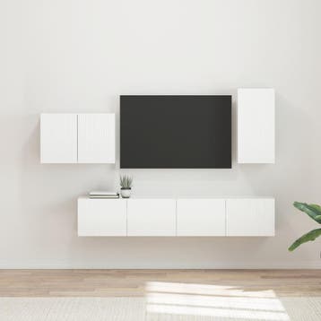 vidaXL Tv Wandkast Set 4 st Hoogglans wit Bewerkt hout, Huis en Inrichting, Verzenden, Nieuw