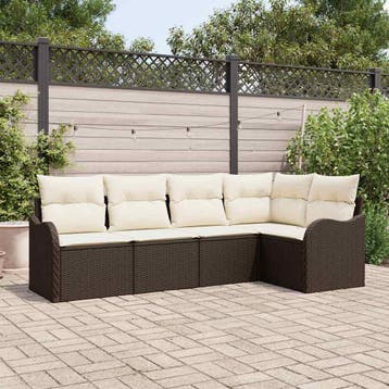 vidaXL Tuinbank Set met opslag 5 pcs Bruin poly rattan, Verzenden, Nieuw