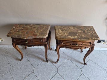 Nachtkastje (2) - Hout, Marmer - Antieke nachtkastjes, Antiek en Kunst