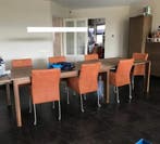 Set van 7 leren eetkamerstoelen met wieltjes en armleuning, Ophalen of Verzenden, Nieuw, Eén