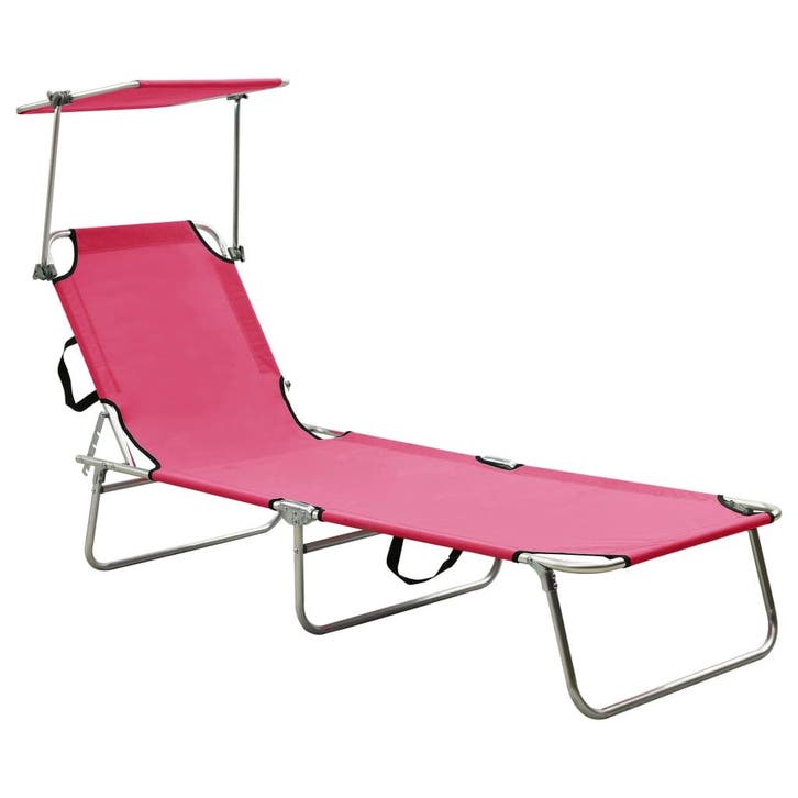 vidaXL Ligbed inklapbaar met luifel aluminium roze, Jardin & Terrasse, Chaises longues, Envoi